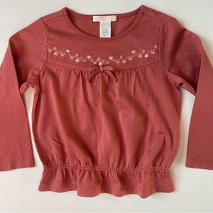 Janie and Jack Shirt Size 2T Mauve Pink Floral Embroidery Blouse Girls Long Slv